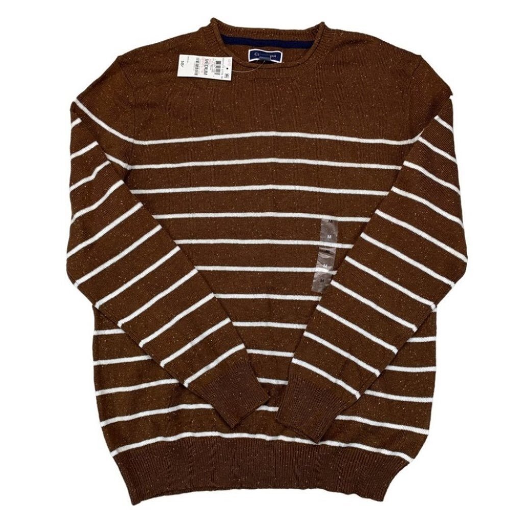 Club Room Mens Gregor Striped Crewneck Classic Fit Pullover Sweater Brown M
